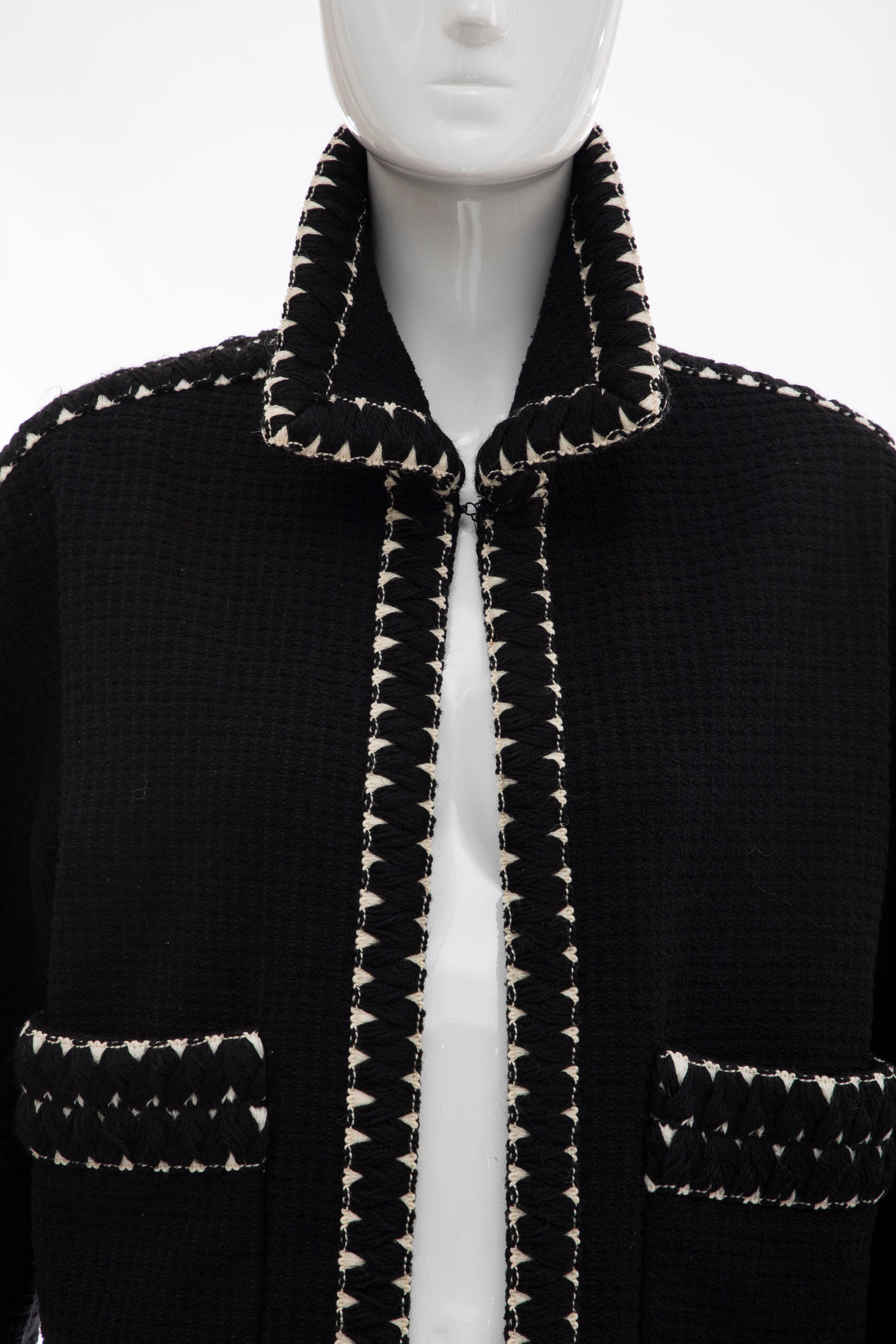 Chanel Black Tweed Jacket With Embroidered Trim, Circa 1980's 1