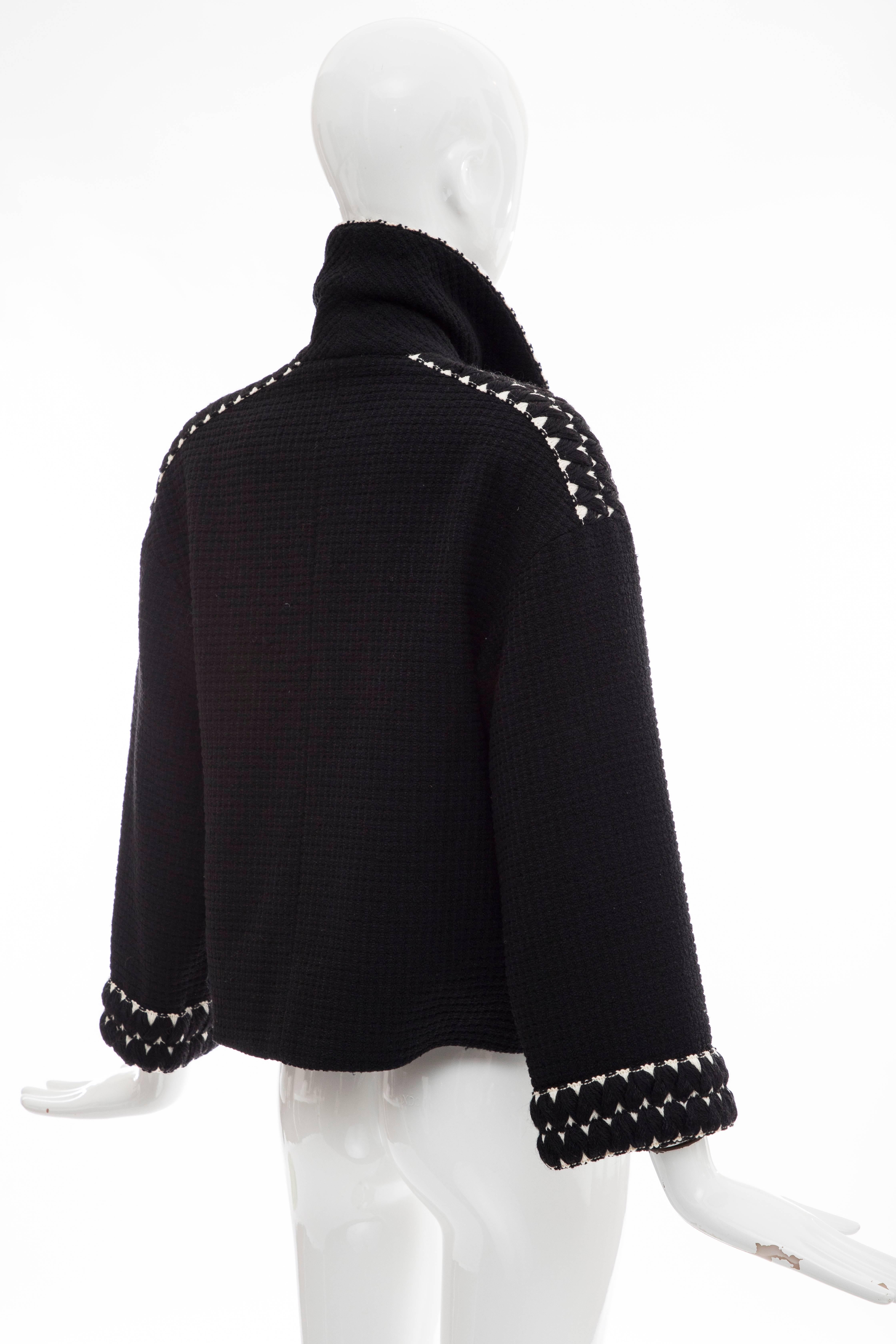 Chanel Black Tweed Jacket With Embroidered Trim, Circa 1980's 2