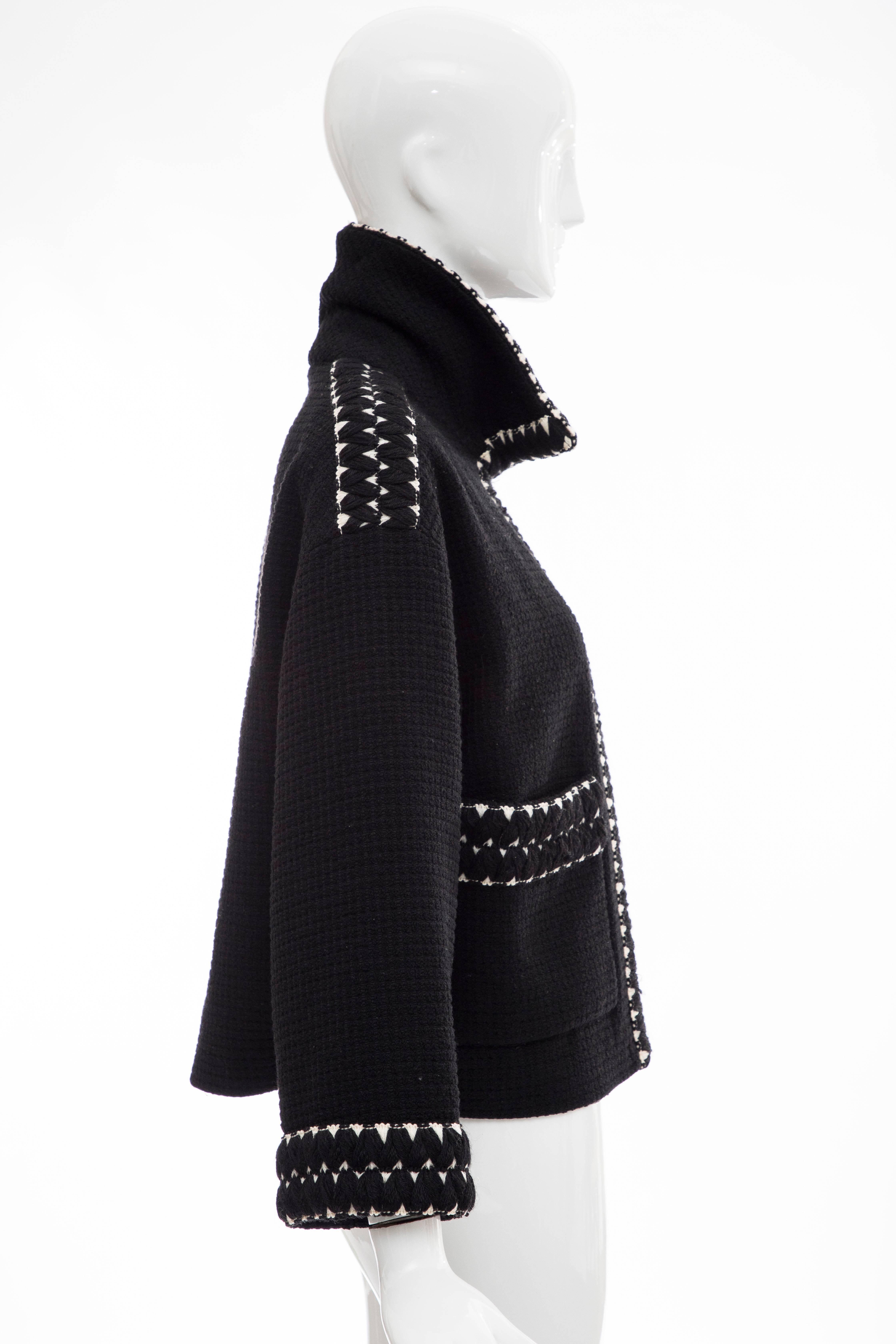 Chanel Black Tweed Jacket With Embroidered Trim, Circa 1980's 3