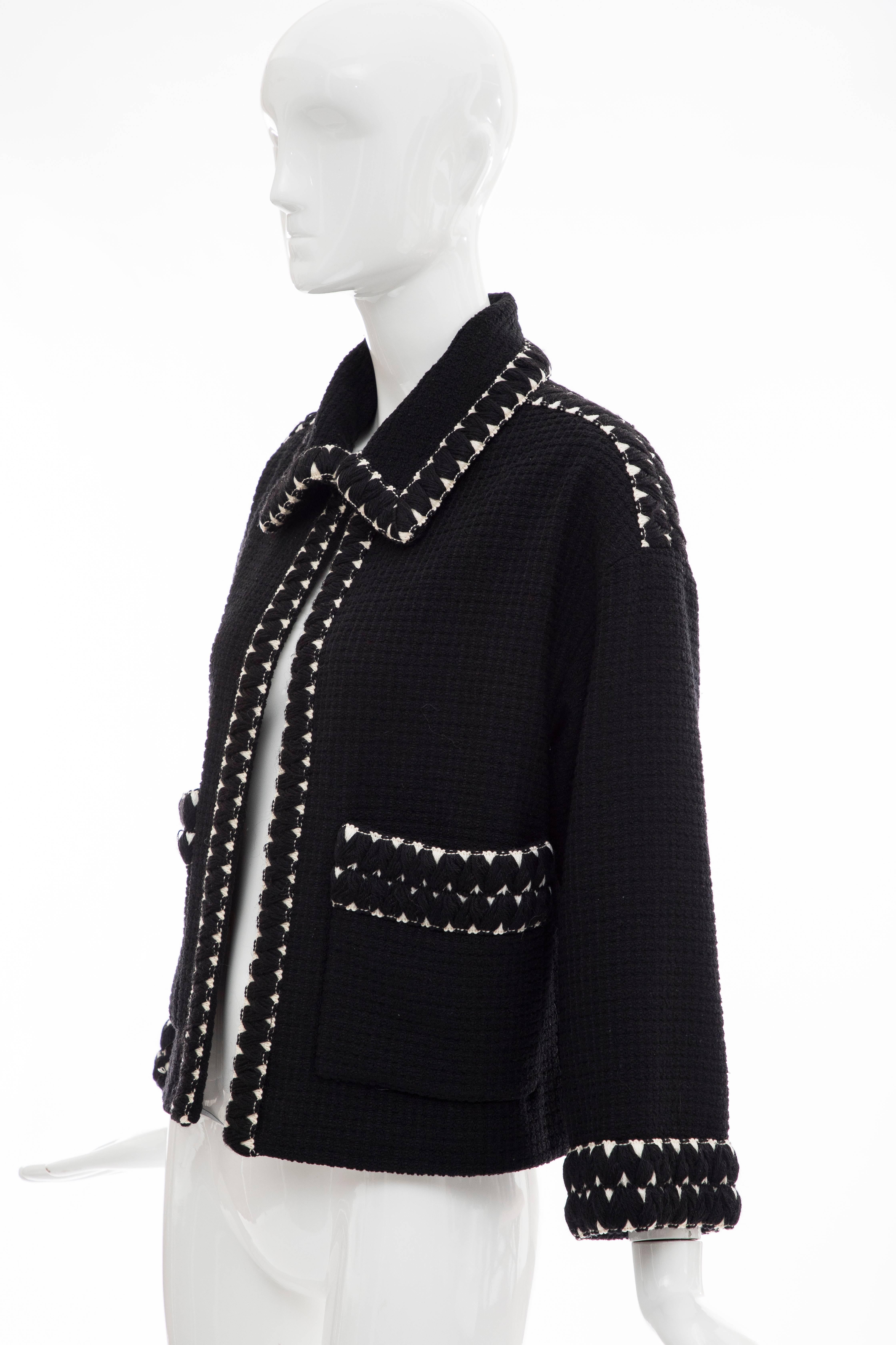 Chanel Black Tweed Jacket With Embroidered Trim, Circa 1980's 4