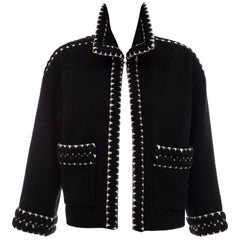 Chanel Black Tweed Jacket With Embroidered Trim, Circa 1980
s