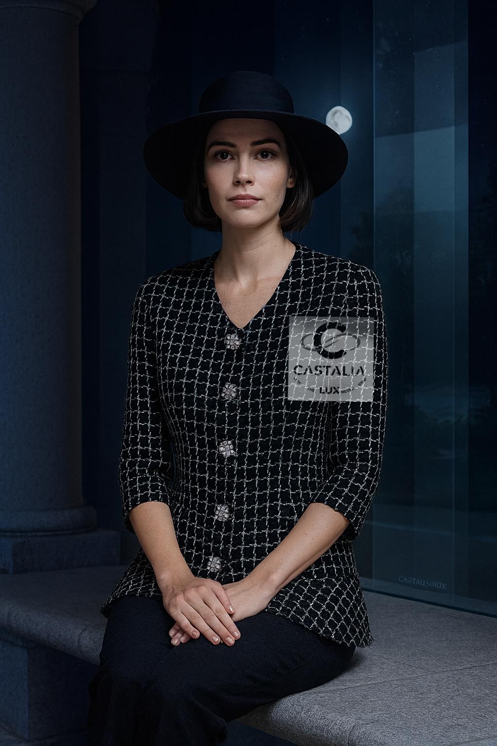 Chanel - Veste en tweed noir avec boutons Gripoix bijoux Masterpiece 38 FR en vente 5