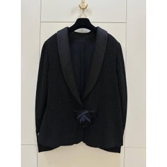 Chanel Black Tweed Jacket with Silk Satin Collar, FR 44