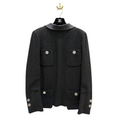 Chanel Black Tweed Jacket with Silk Satin Collar, FR 44
