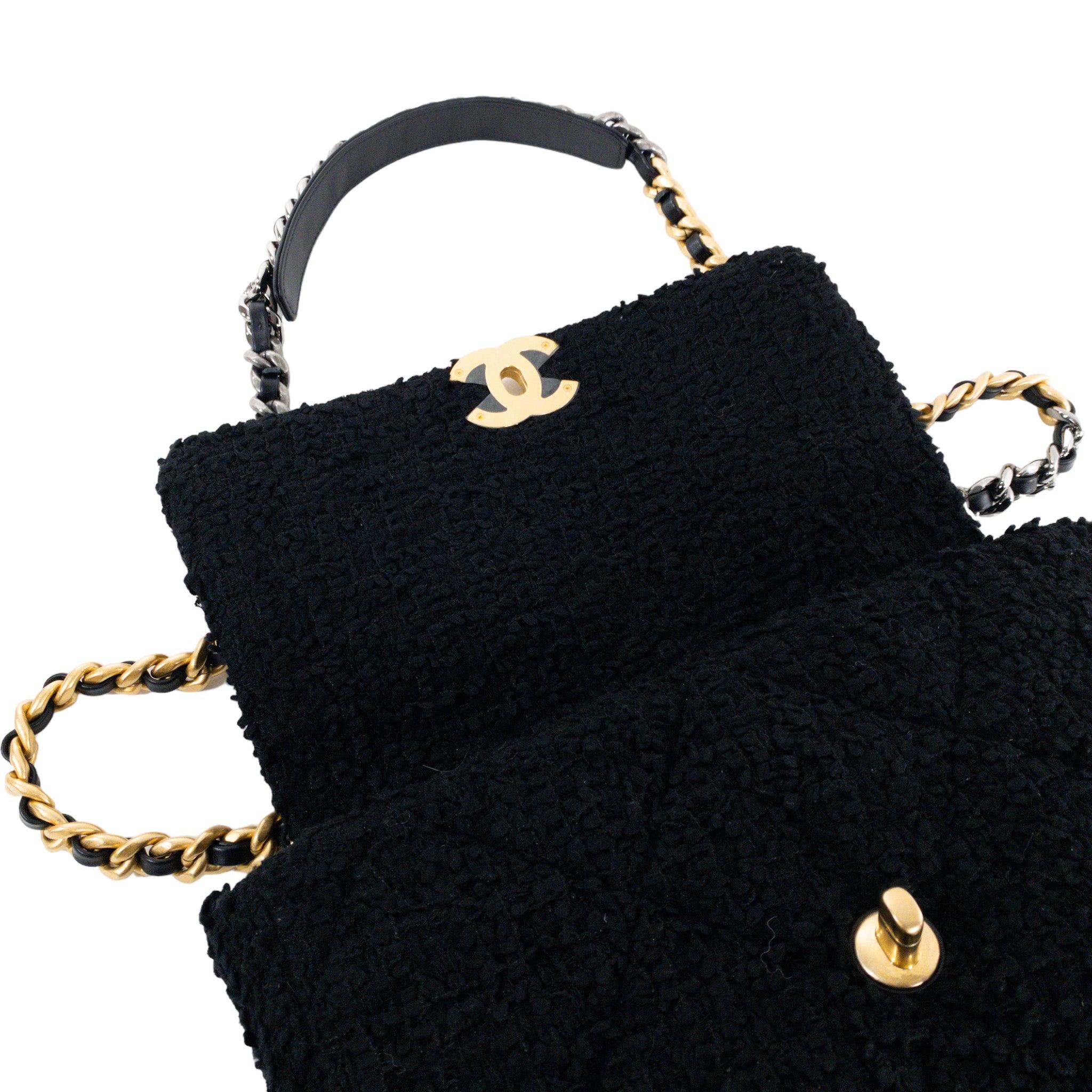 Chanel Black Tweed Large 19 Flap For Sale 1