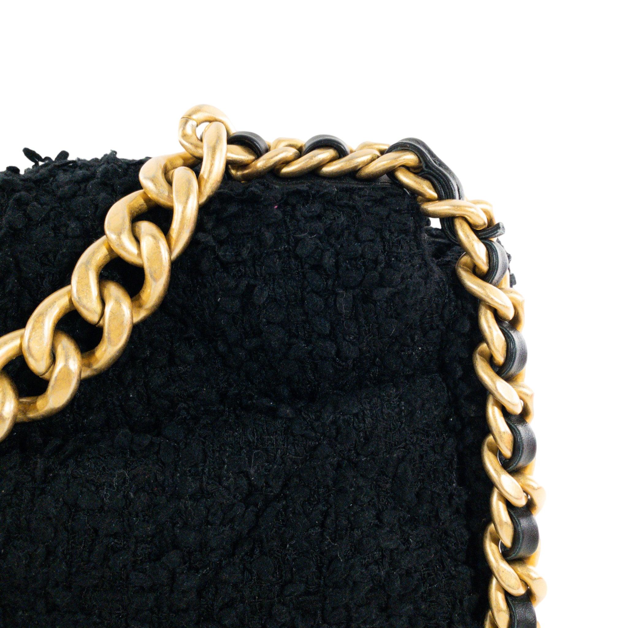Chanel Black Tweed Large 19 Flap For Sale 4