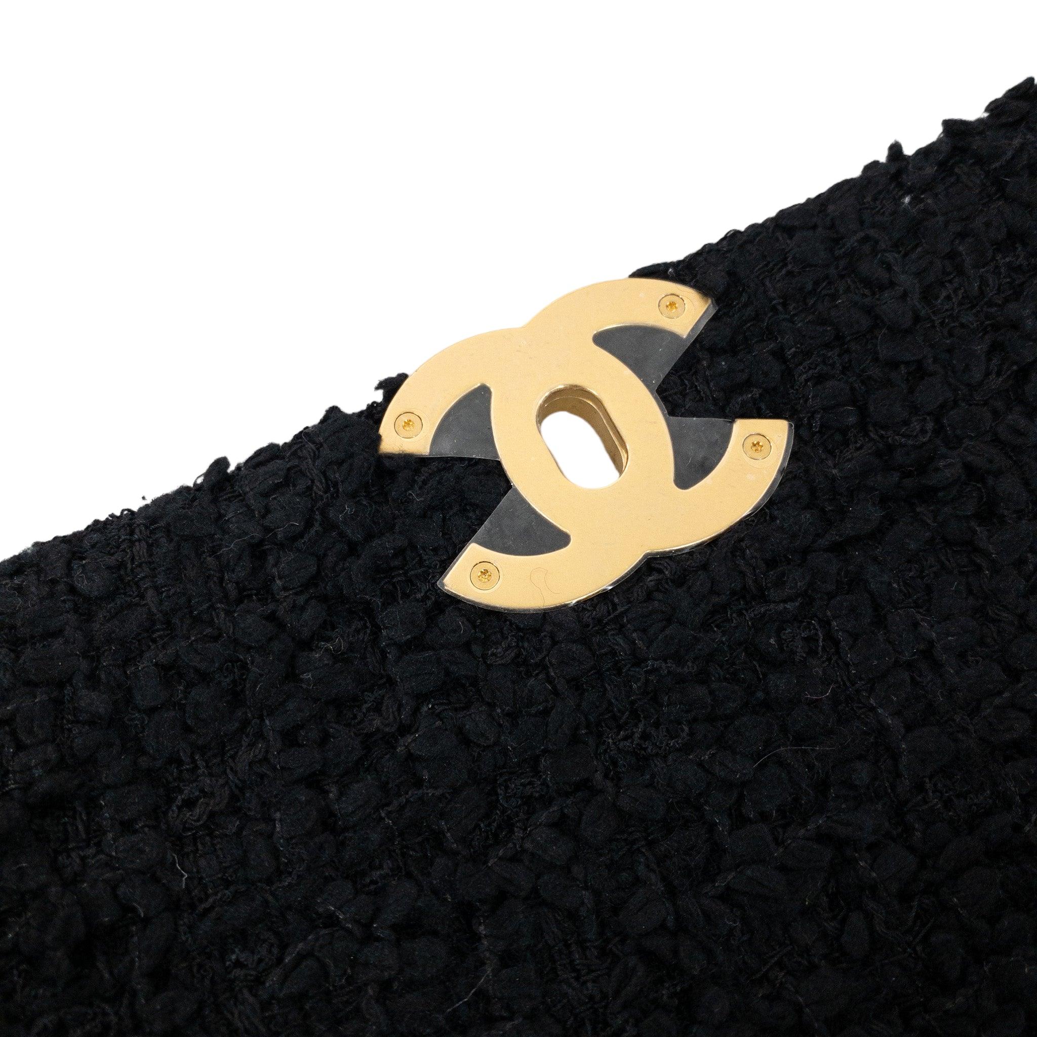 Chanel Black Tweed Large 19 Flap For Sale 5