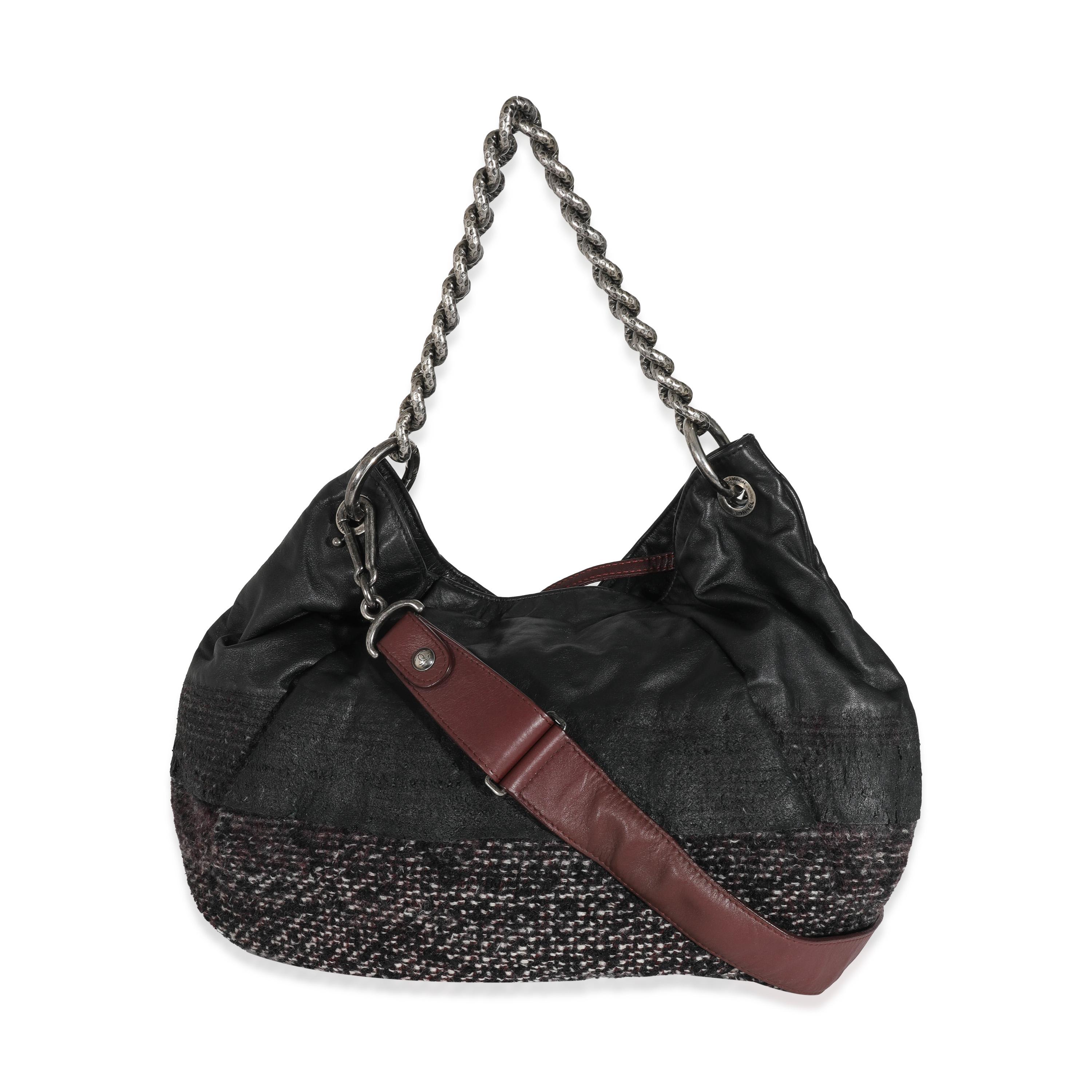 Chanel Black Tweed Leather Coco Pleats Hobo In Fair Condition For Sale In New York, NY