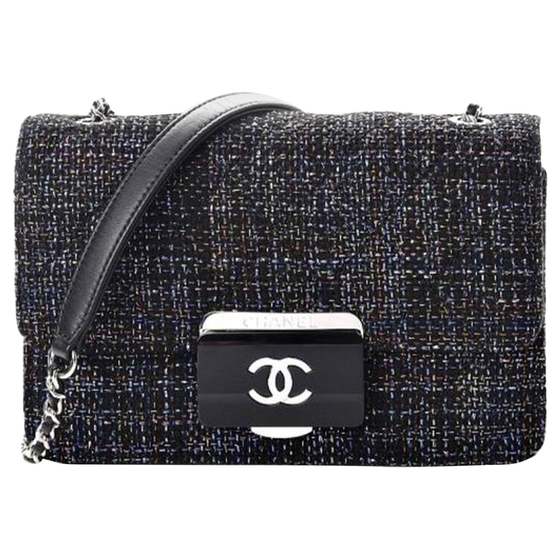 Chanel 2017  Rare Tweed Lambskin Quilted Beauty Lock Multicolor Black Flap Bag For Sale