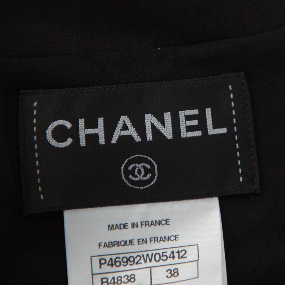 Chanel Black Tweed & Leather Sequin Embellished Paneled Mini Dress M 2