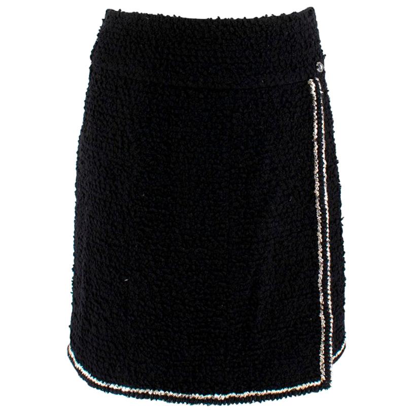 Chanel Black Tweed Metallic Trim Wrap Skirt - Size US 6