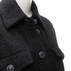CHANEL Schwarze Militärische 4-teilige schwarze Tweed-Jacke CC mit Knopfleiste FR38 S