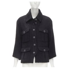 CHANEL black tweed military 4-pocket CC button little black jacket  FR38 S