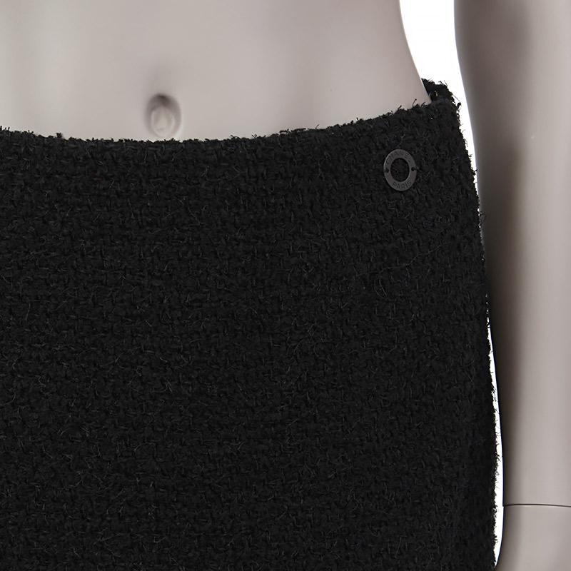 Black CHANEL black TWEED & MULTICOLOR FLORAL CHIFFON Mini Skirt 38 S For Sale