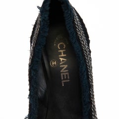 Chanel Black Tweed Patent Cap Toe CC Chain Pumps 37.5