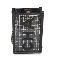 Chanel Black Tweed PVC Logo Pouch With Chain