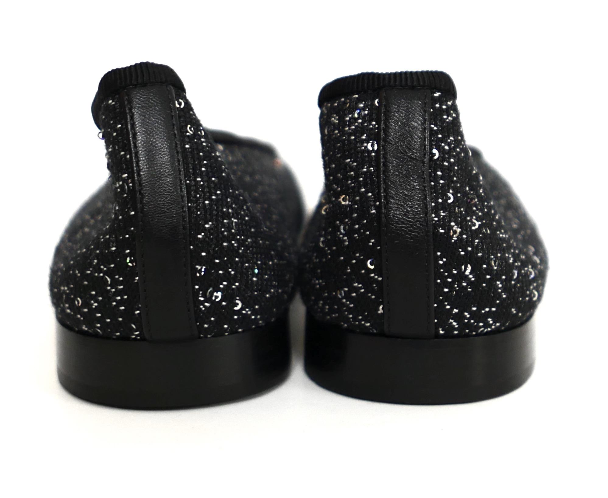 Chanel Black Tweed Sequin CC Toe Ballet Flats For Sale 1