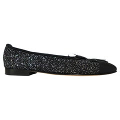 Chanel Schwarze Tweed-Ballerinas mit Pailletten CC Zehe aus Tweed