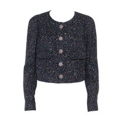 Chanel Black Tweed Sequin Embellished Button Front Jacket XL