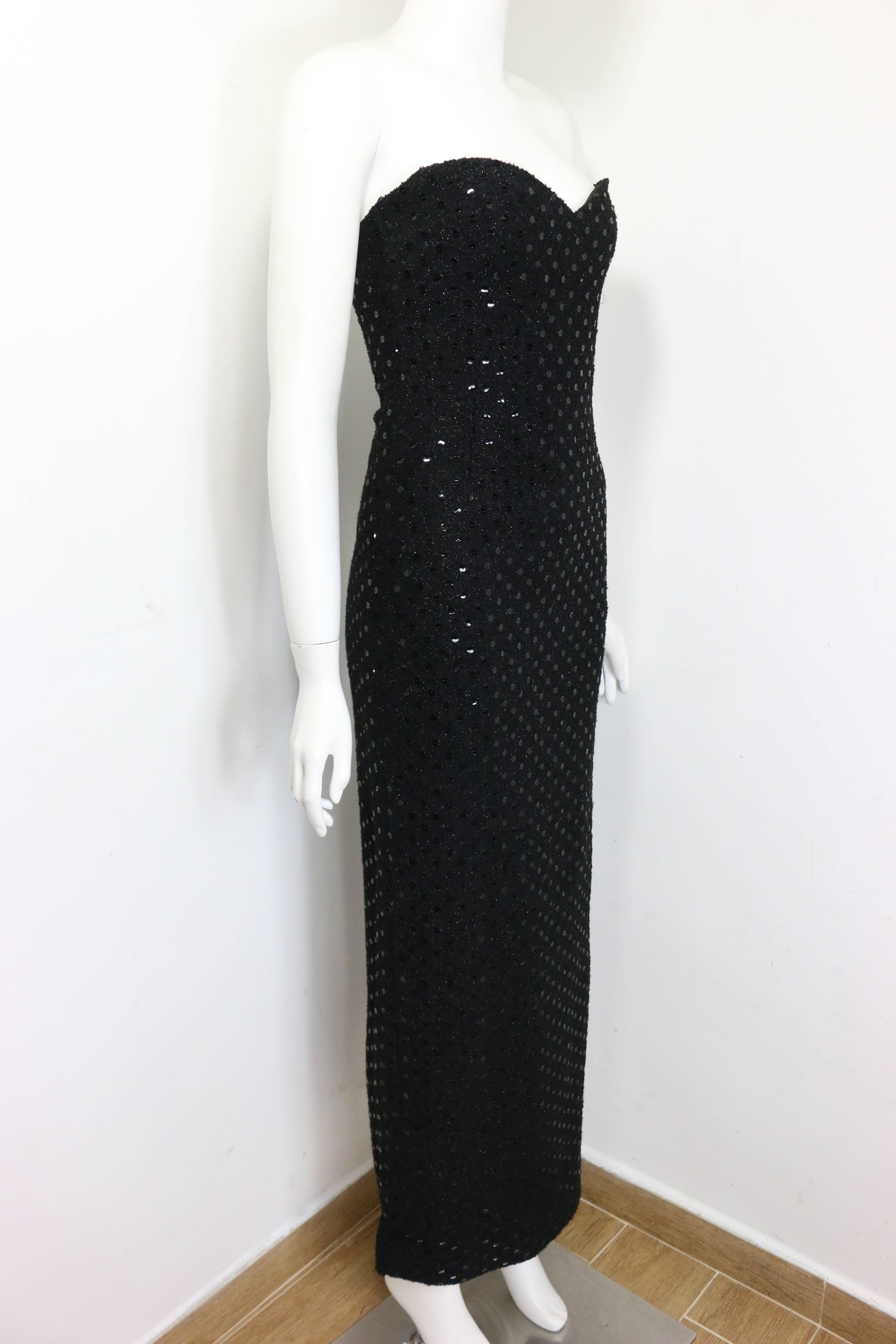 De las mujeres Chanel vestido de noche tubo negro de lentejuelas tweed en venta
