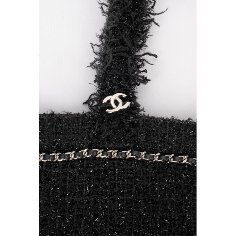 Chanel Black Tweed Shopping Bag, 2017/2018   For Sale 2