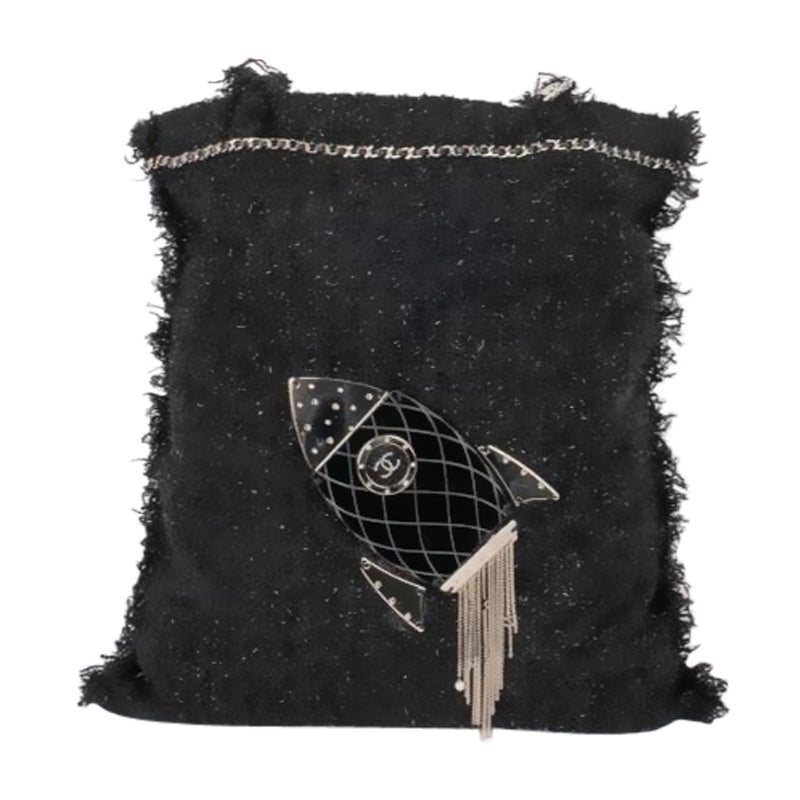 Chanel, Einkaufstasche aus schwarzem Tweed, 2017/2018 im Angebot