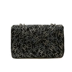 Chanel Black Tweed Swarovski Crystal Jumbo Classic Bag