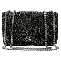 Chanel Bolso Clásico Jumbo Negro Tweed Cristal Swarovski