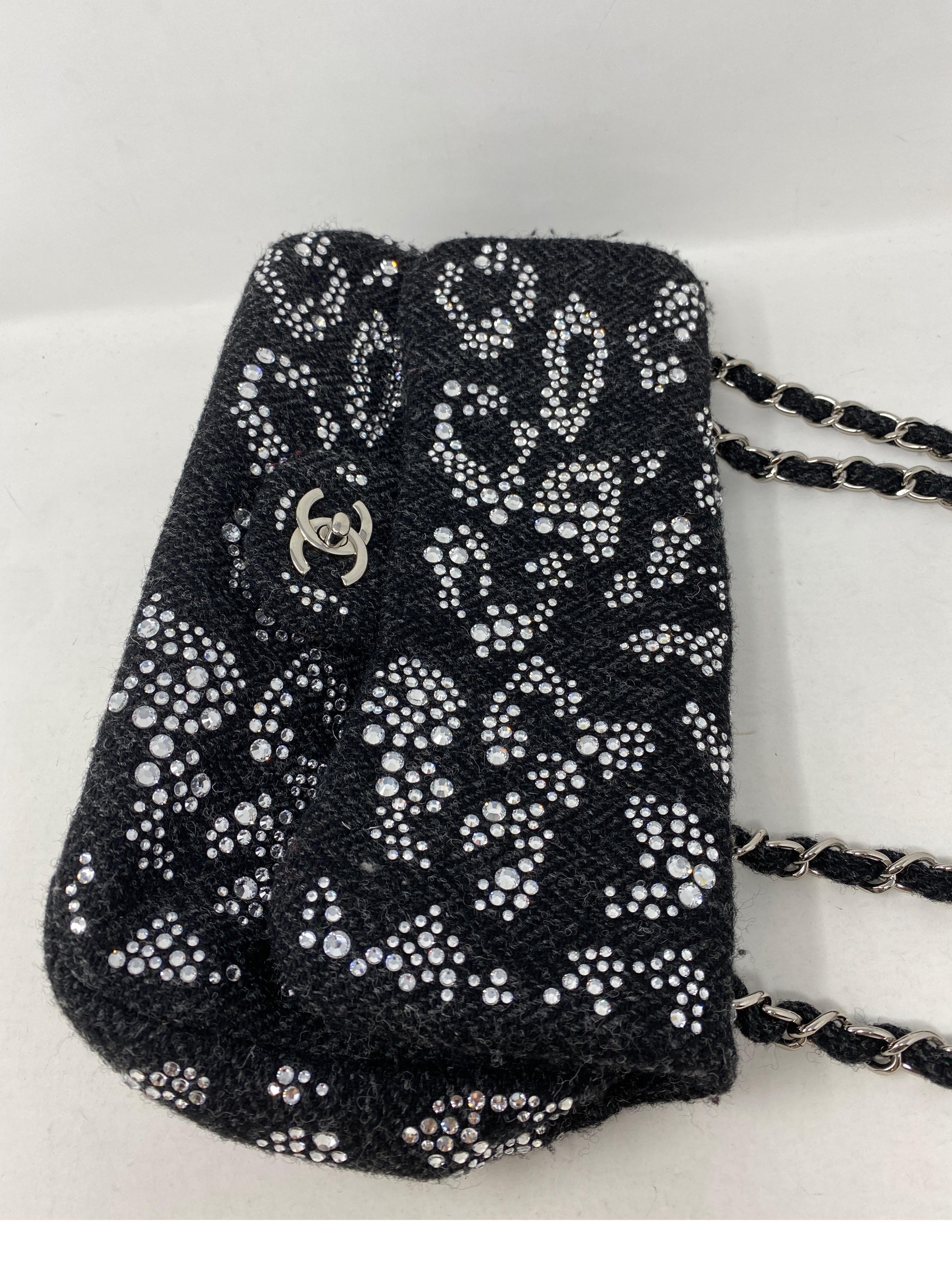 Chanel Black Tweed Swarovsky Crystal Flap Bag 3
