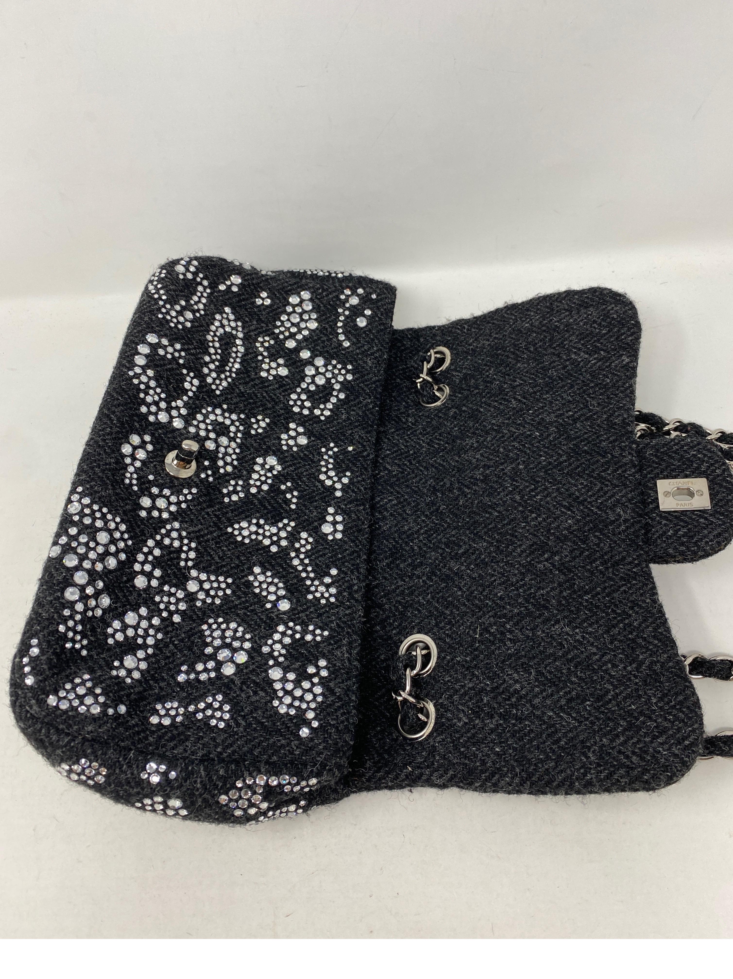 Chanel Black Tweed Swarovsky Crystal Flap Bag 4