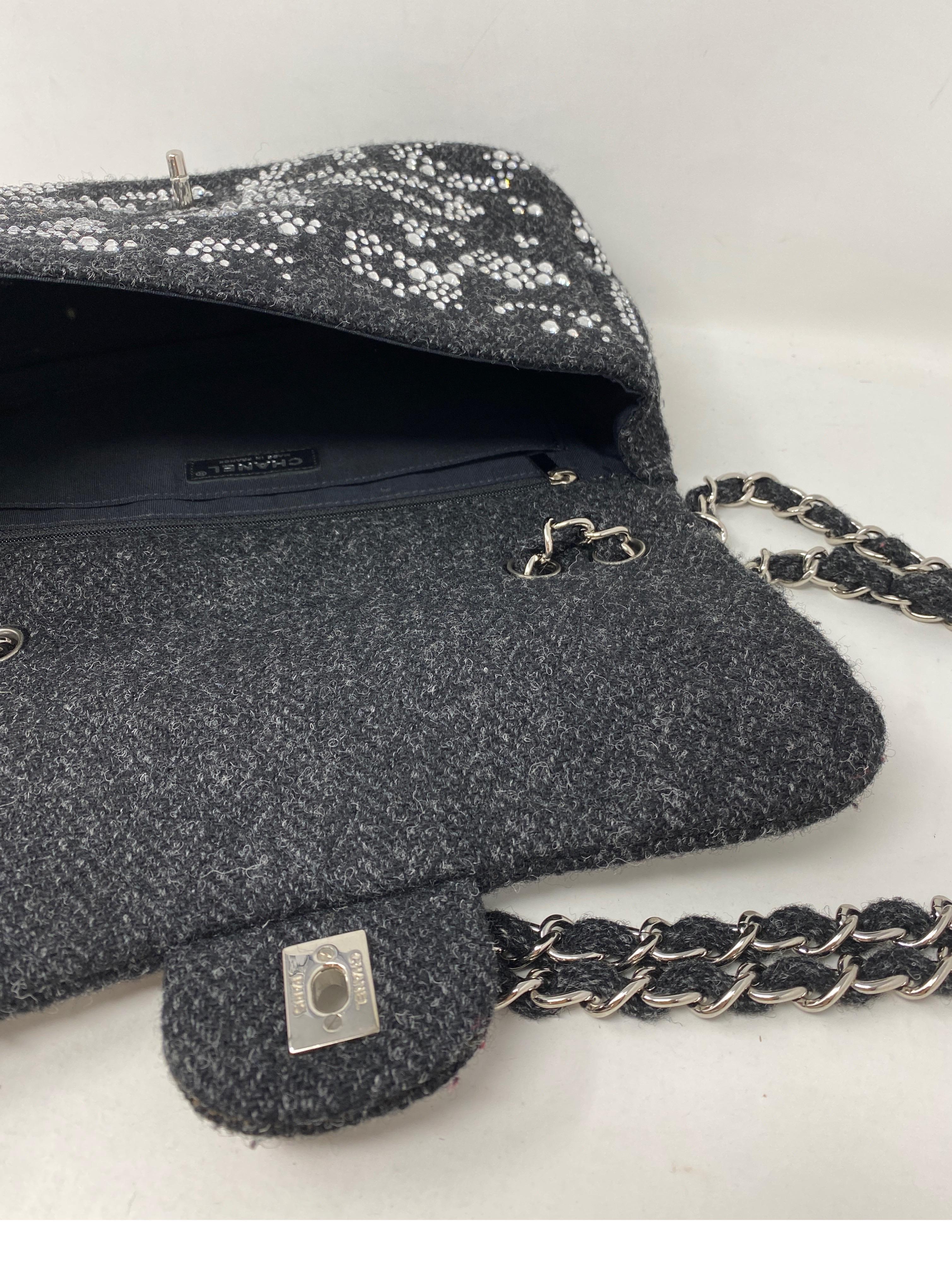 Chanel Black Tweed Swarovsky Crystal Flap Bag 5