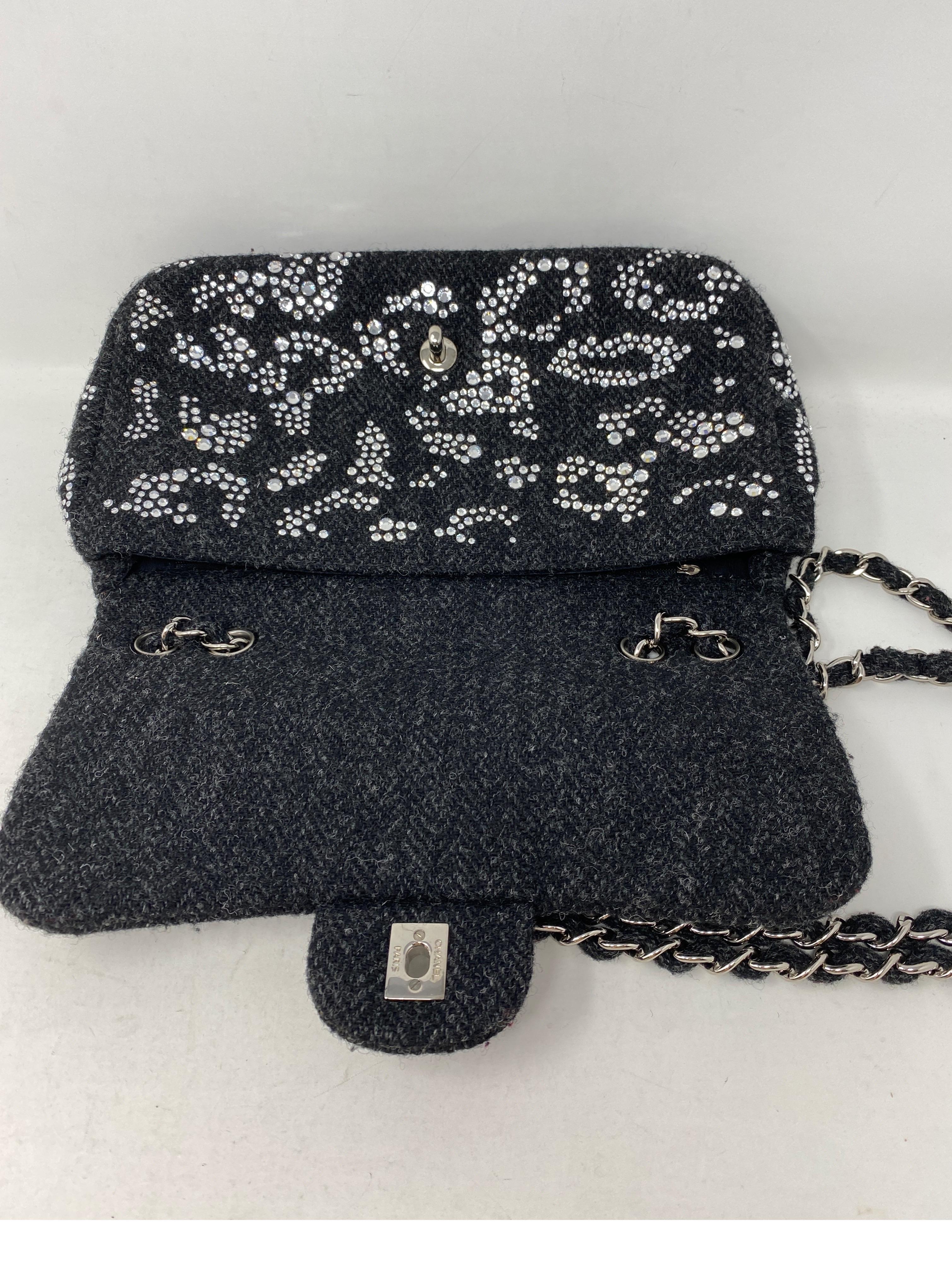 Chanel Black Tweed Swarovsky Crystal Flap Bag 6