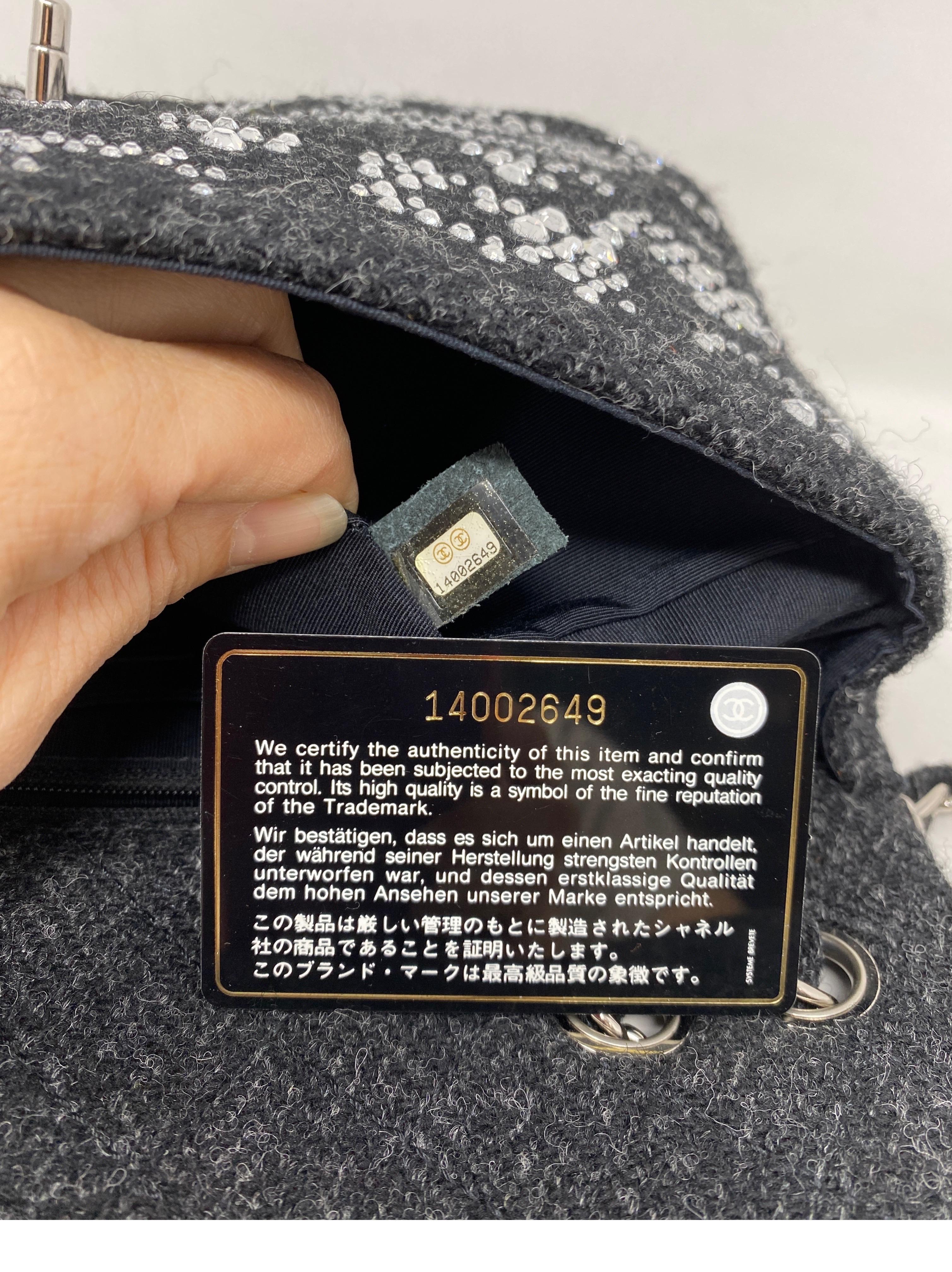 Chanel Black Tweed Swarovsky Crystal Flap Bag 7