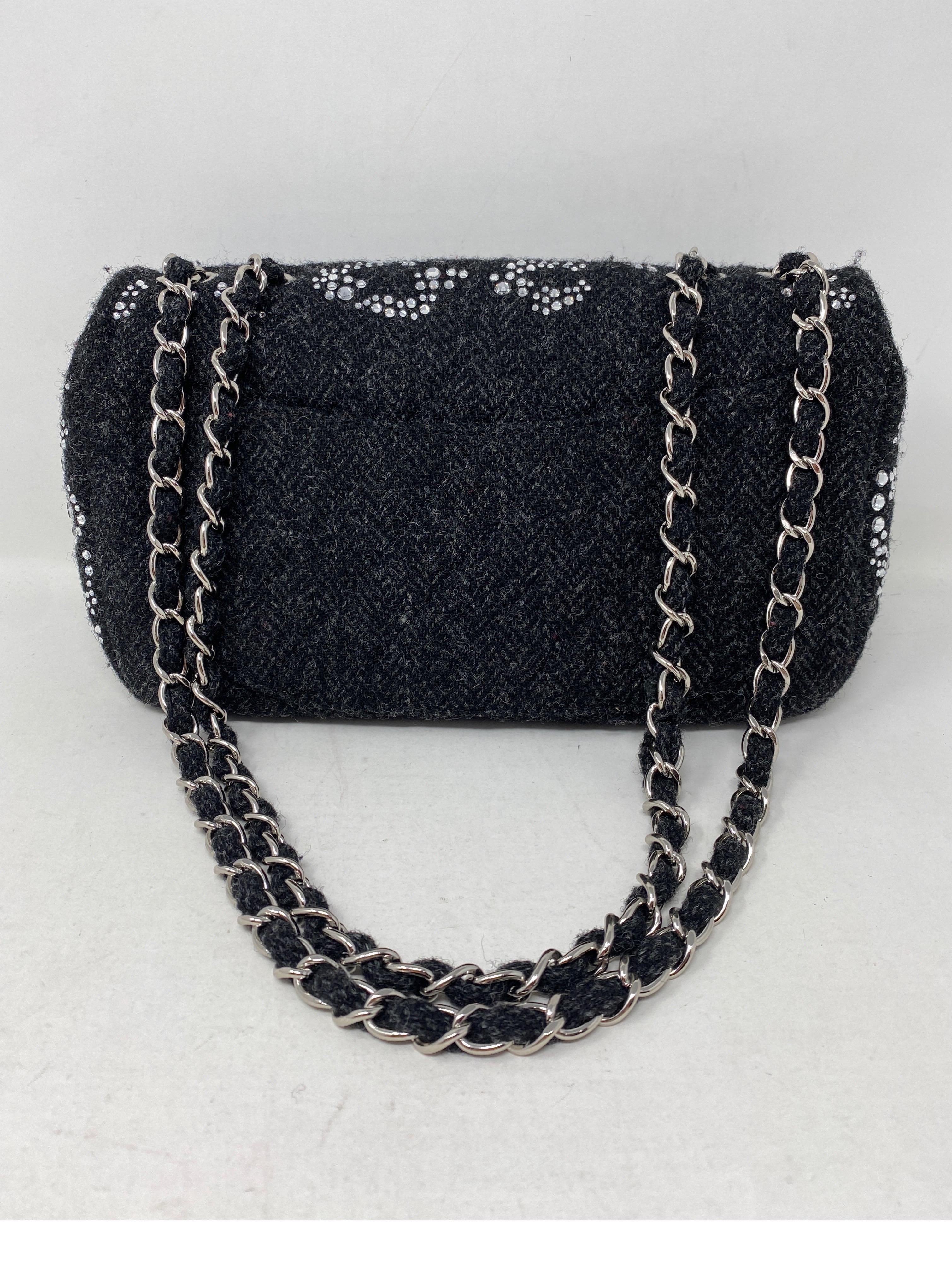 Chanel Black Tweed Swarovsky Crystal Flap Bag 8