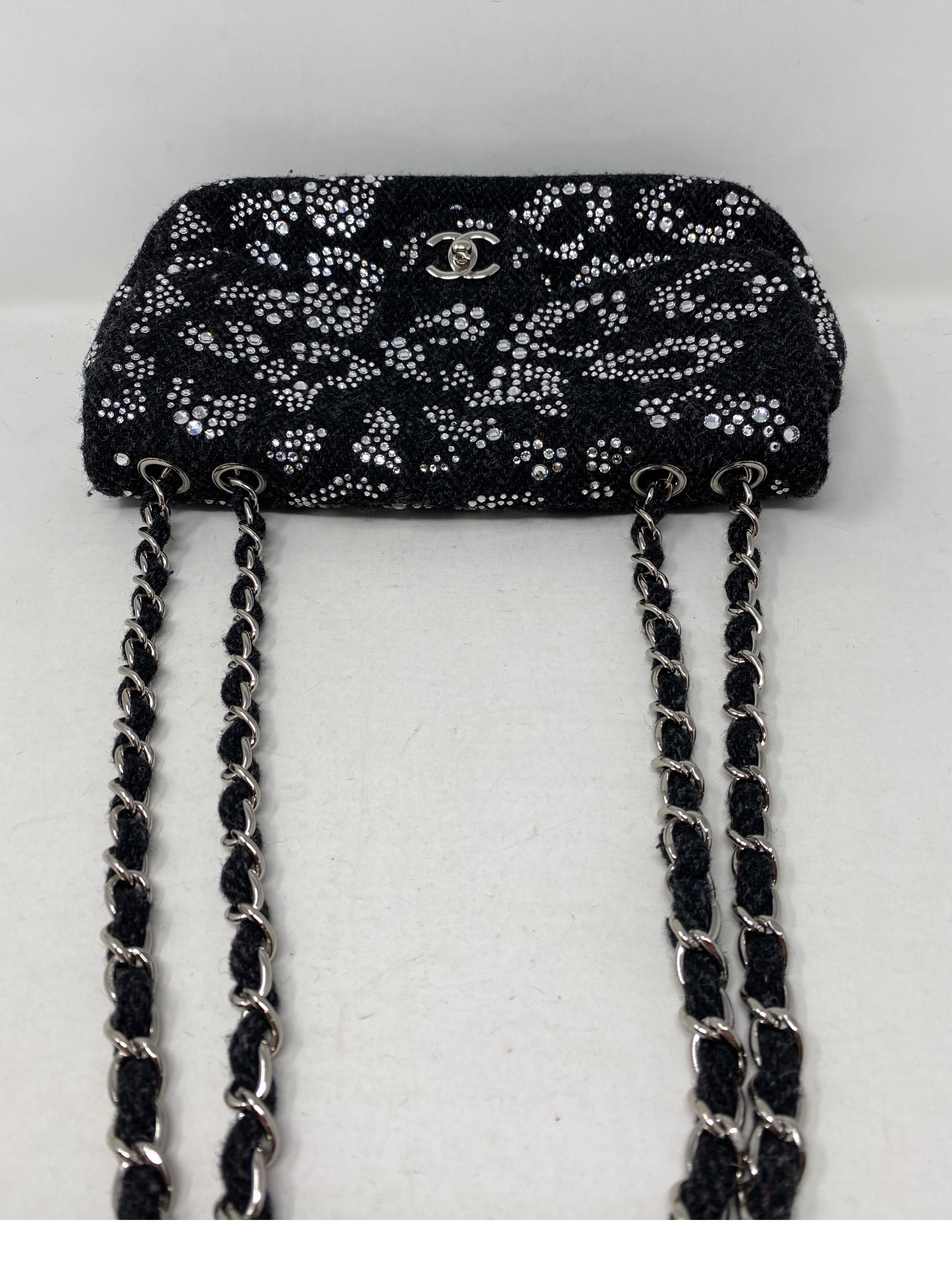 Chanel Black Tweed Swarovsky Crystal Flap Bag In Excellent Condition In Athens, GA