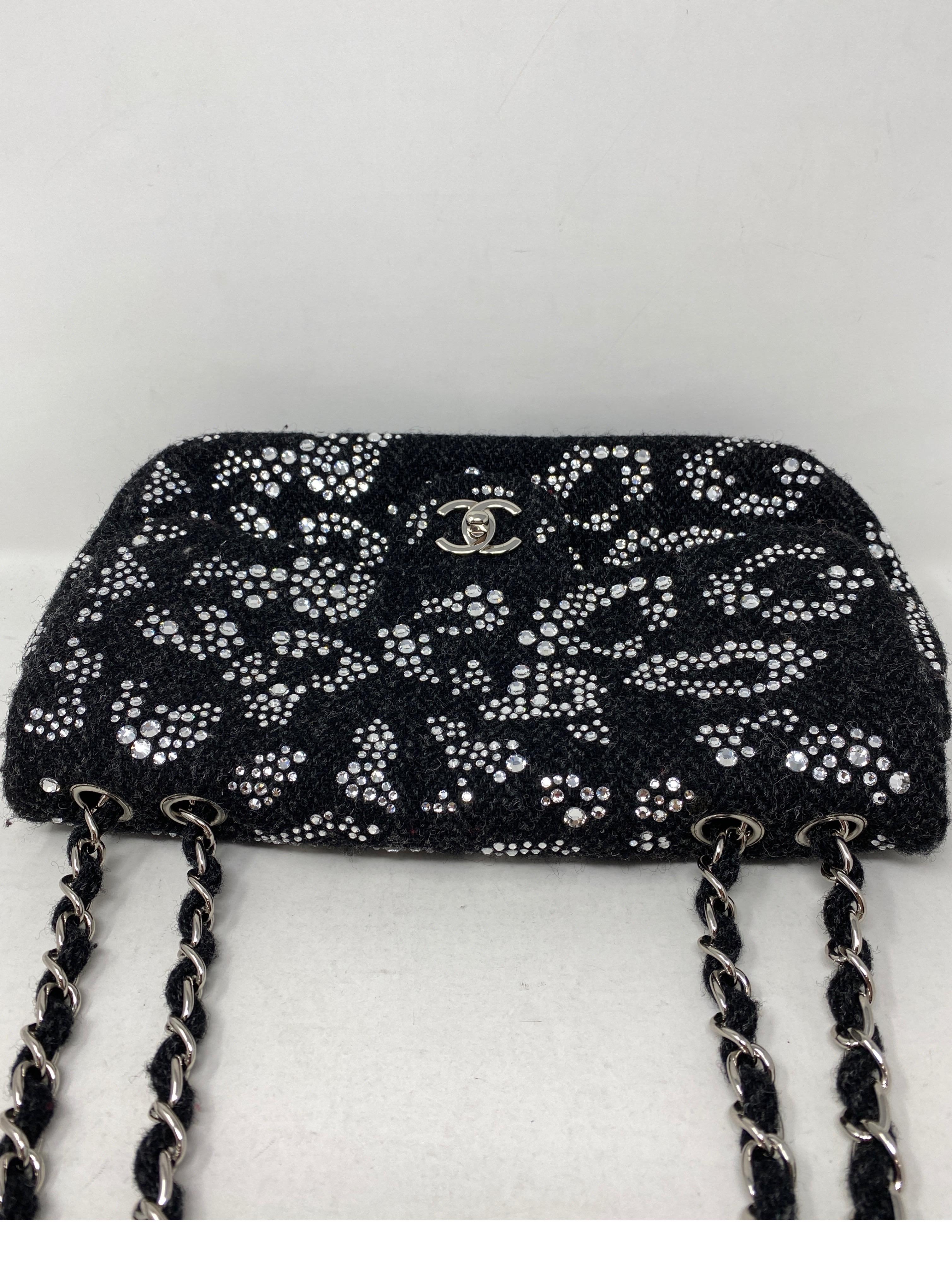 Women's or Men's Chanel Black Tweed Swarovsky Crystal Flap Bag
