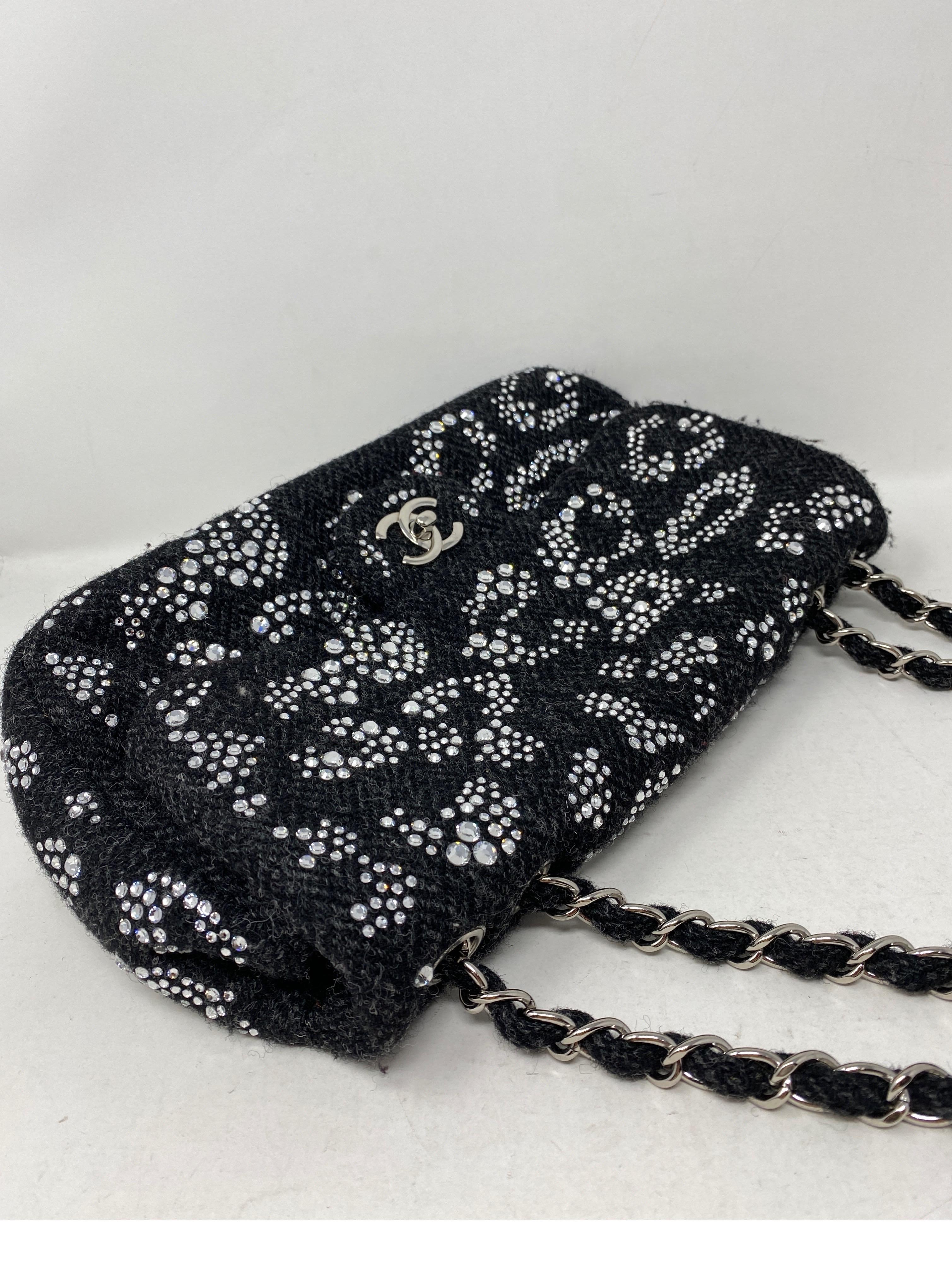 Chanel Black Tweed Swarovsky Crystal Flap Bag 1