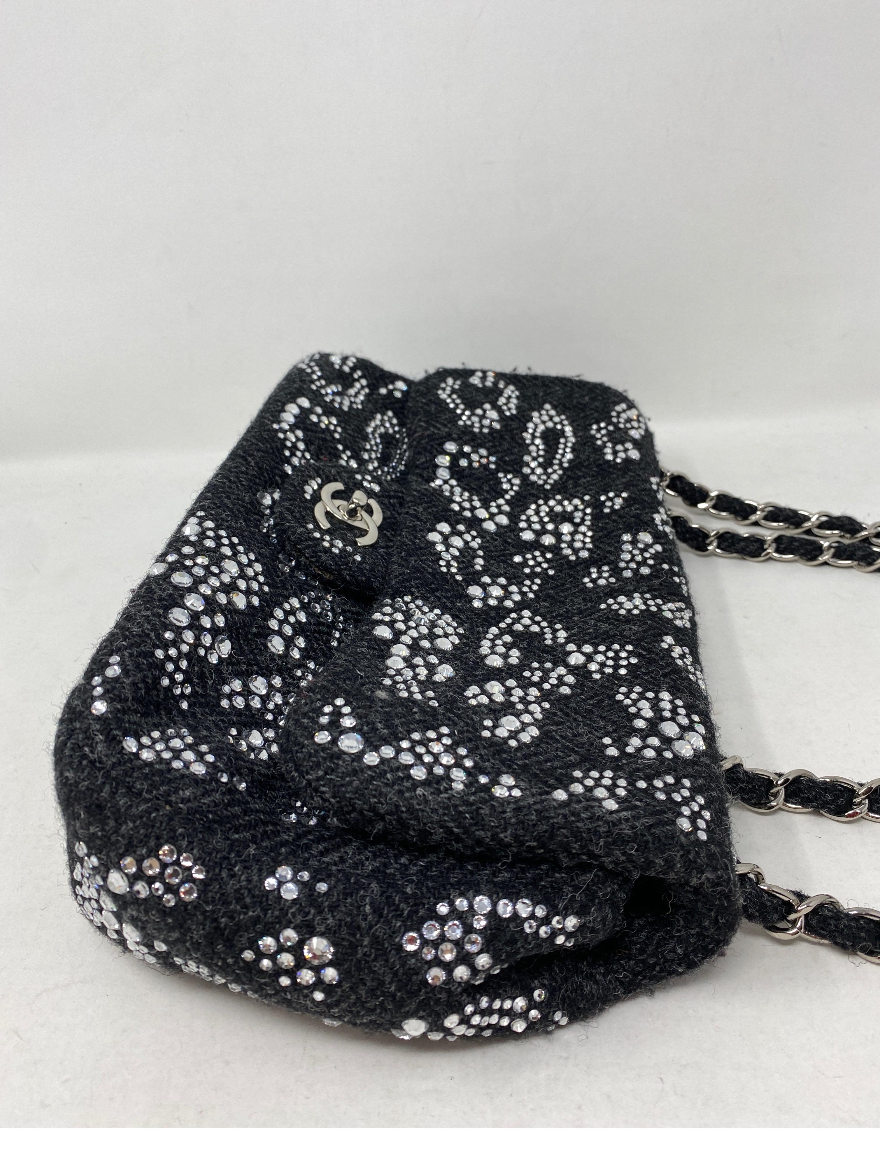 Chanel Black Tweed Swarovsky Crystal Flap Bag 2