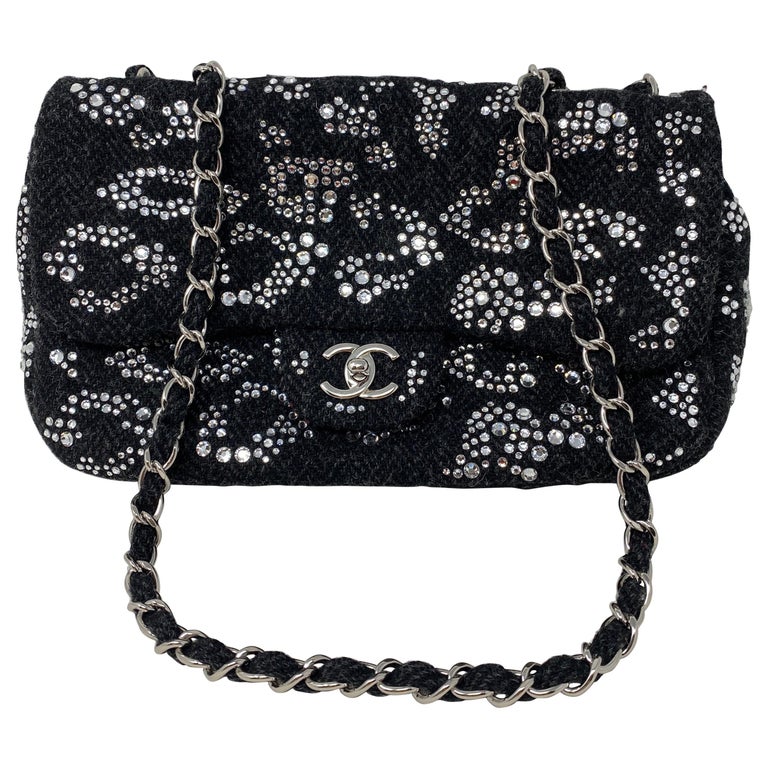 Chanel Black Tweed Swarovsky Crystal Flap Bag