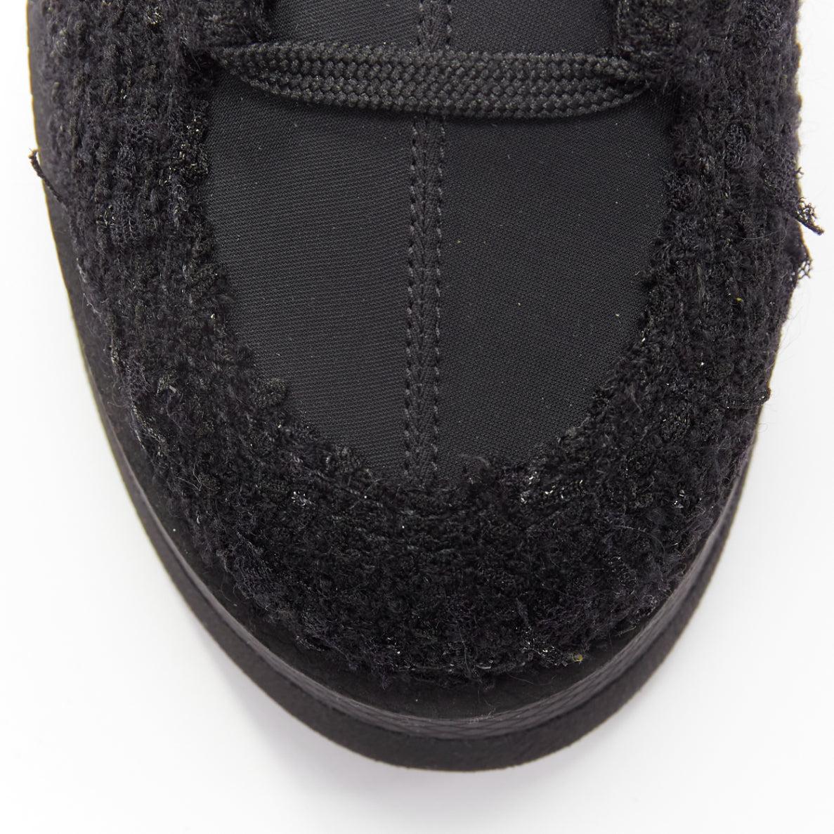 CHANEL black tweed trim nylon rubber platform CC charm show snow boot EU37 2