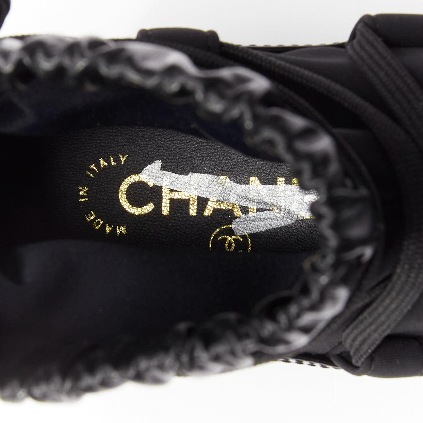 CHANEL black tweed trim nylon rubber platform CC charm show snow boot EU37 5