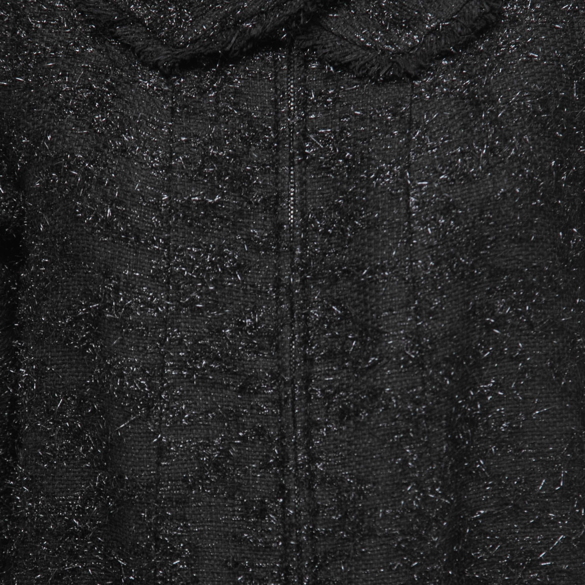 Chanel Black Tweed Zip Front Coat S For Sale 1