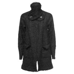 Used Chanel Black Tweed Zip Front Coat S