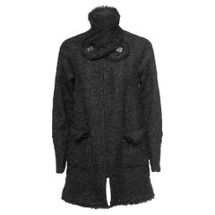 Chanel Black Tweed Zip Front Coat S
