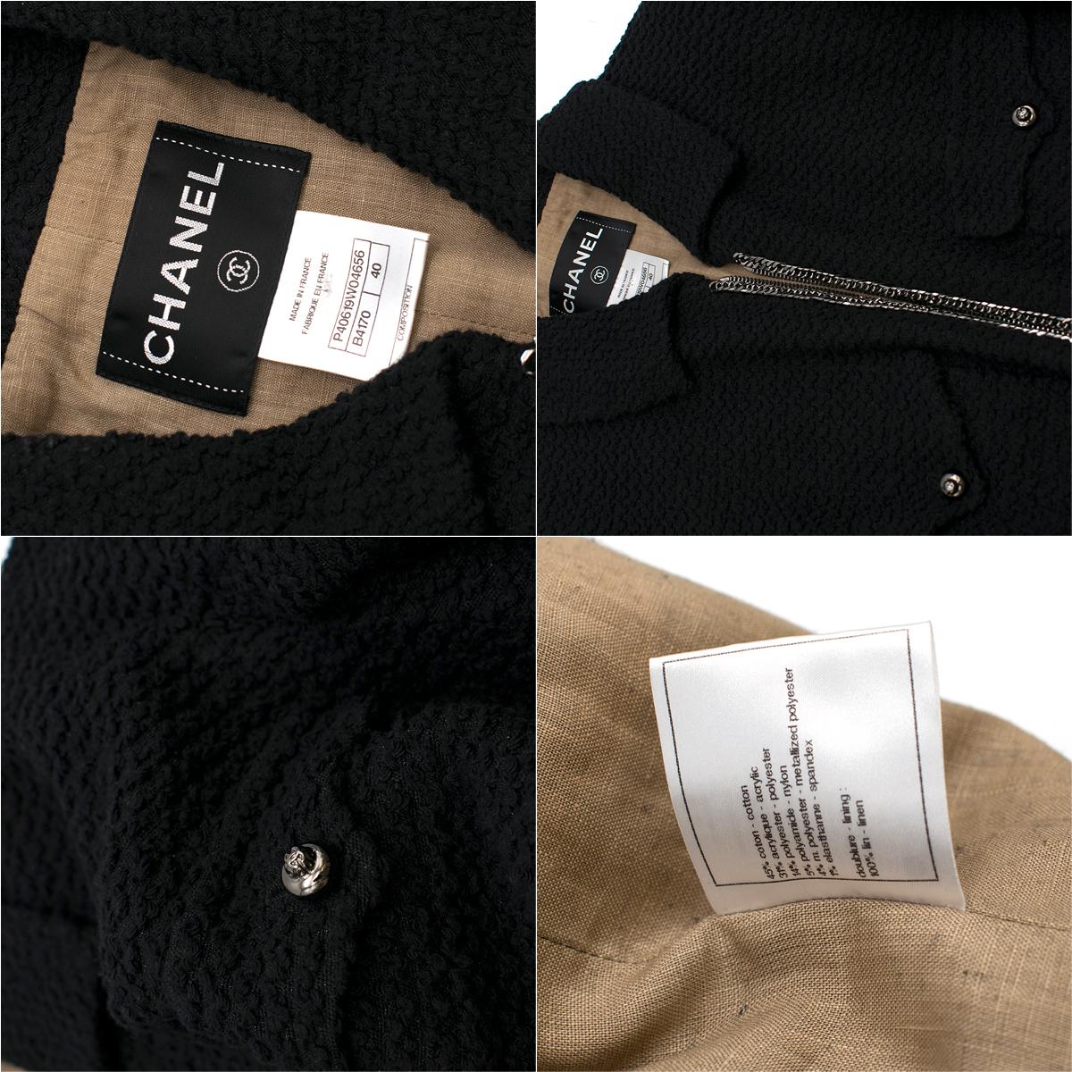 Women's Chanel Black Tweed Zip Front Skirt Suit   SIZE 40 For Sale
