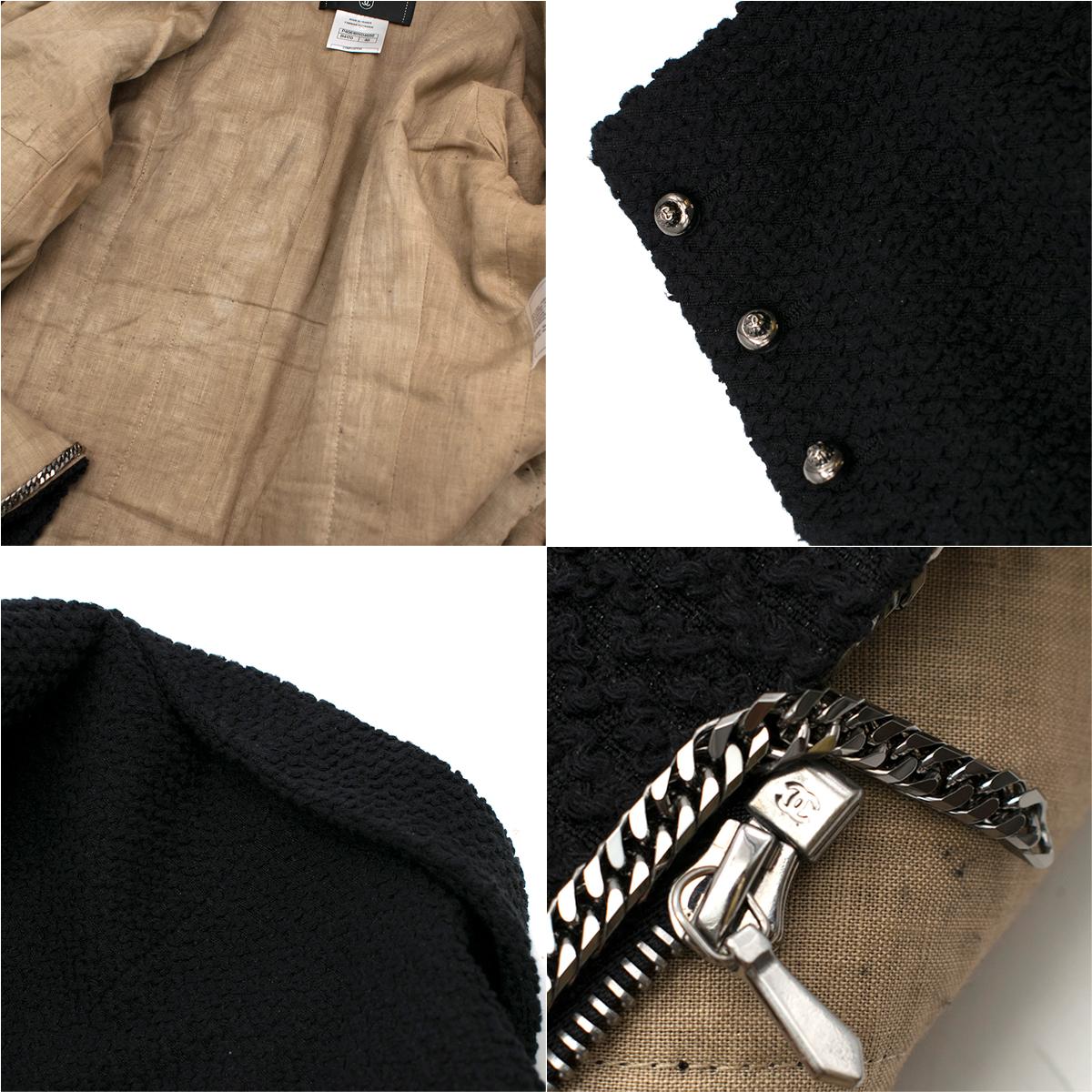 Chanel Black Tweed Zip Front Skirt Suit   SIZE 40 For Sale 1