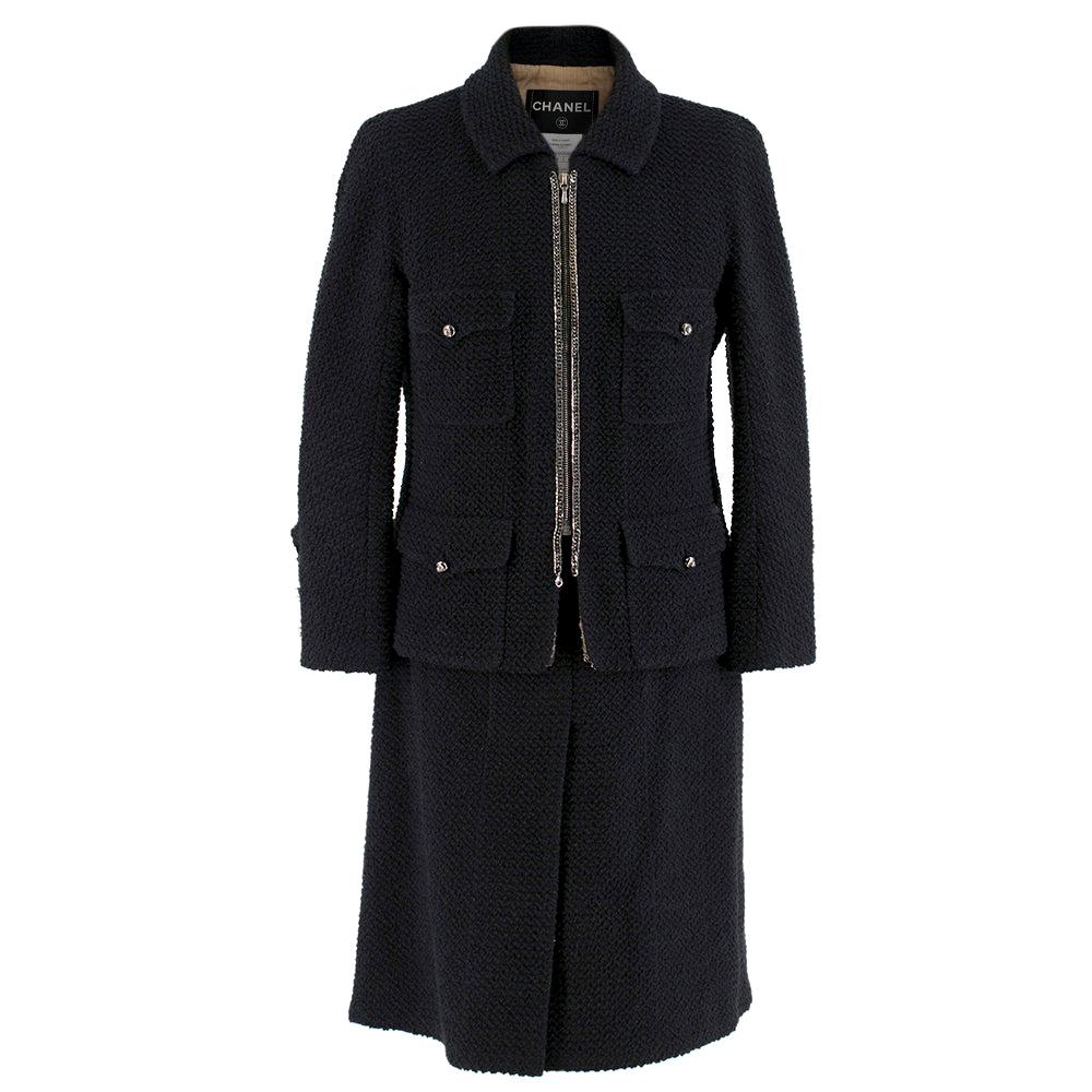 Chanel Black Tweed Zip Front Skirt Suit   SIZE 40 For Sale
