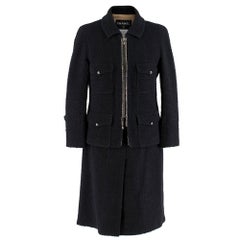 Chanel Black Tweed Zip Front Skirt Suit   SIZE 40