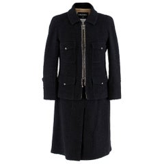 Chanel Black Tweed Zip Front Skirt Suit - Size US 8