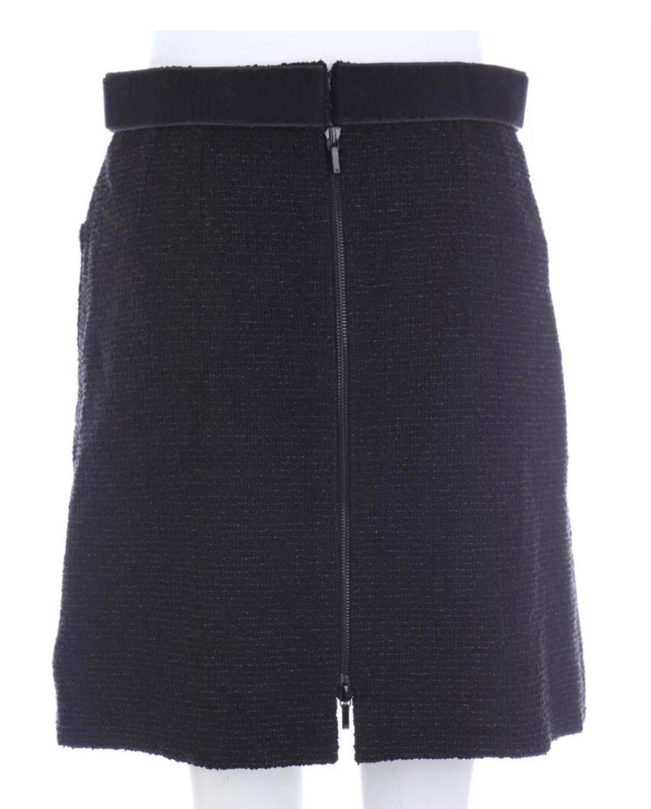 Chanel Black tweed zipper skirt For Sale 5